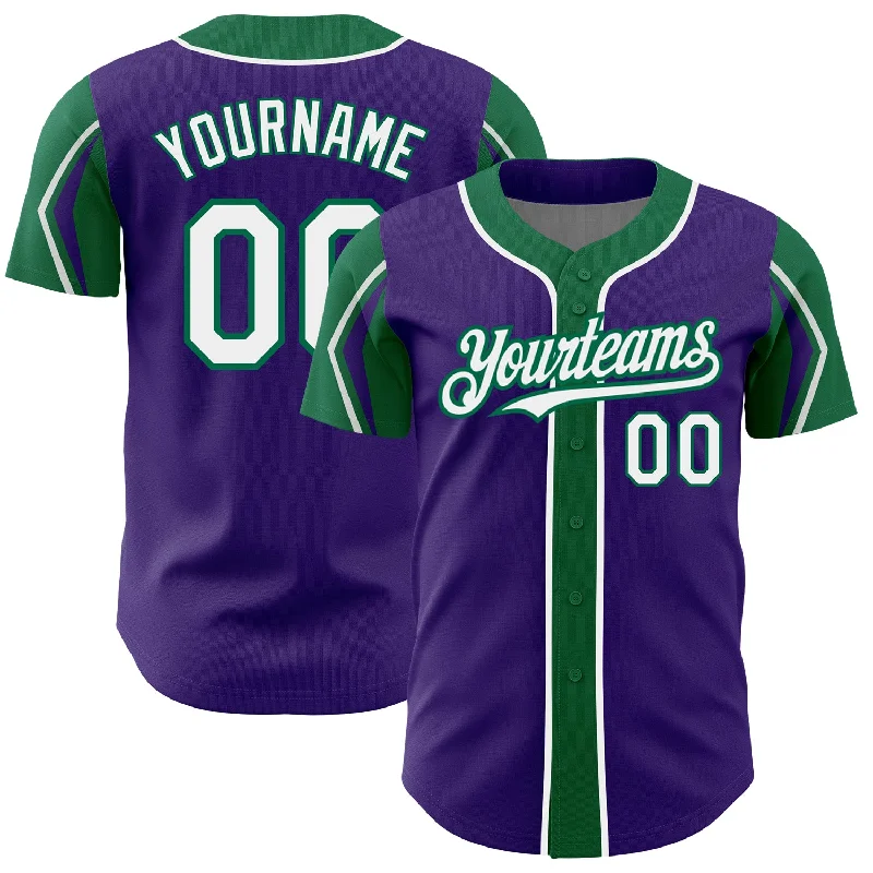 Baseball Brotherhood Jersey-Custom Purple White-Kelly Green 3 Colors Arm Shapes Authentic Baseball Jersey