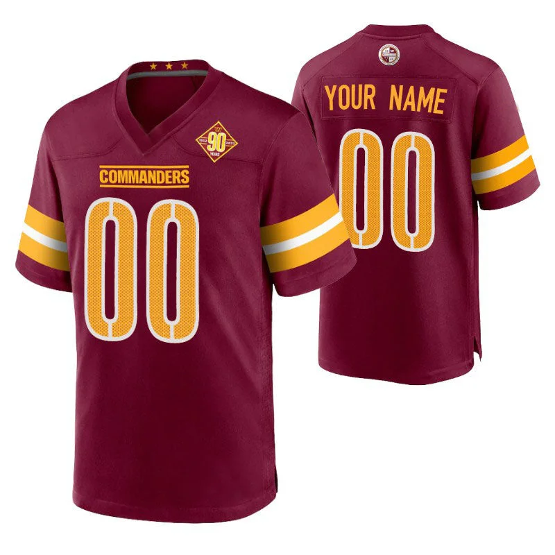 Championship Run Football Jersey-Custom W.Commanders Burgundy 90th Anniversary Game Football Jerseys