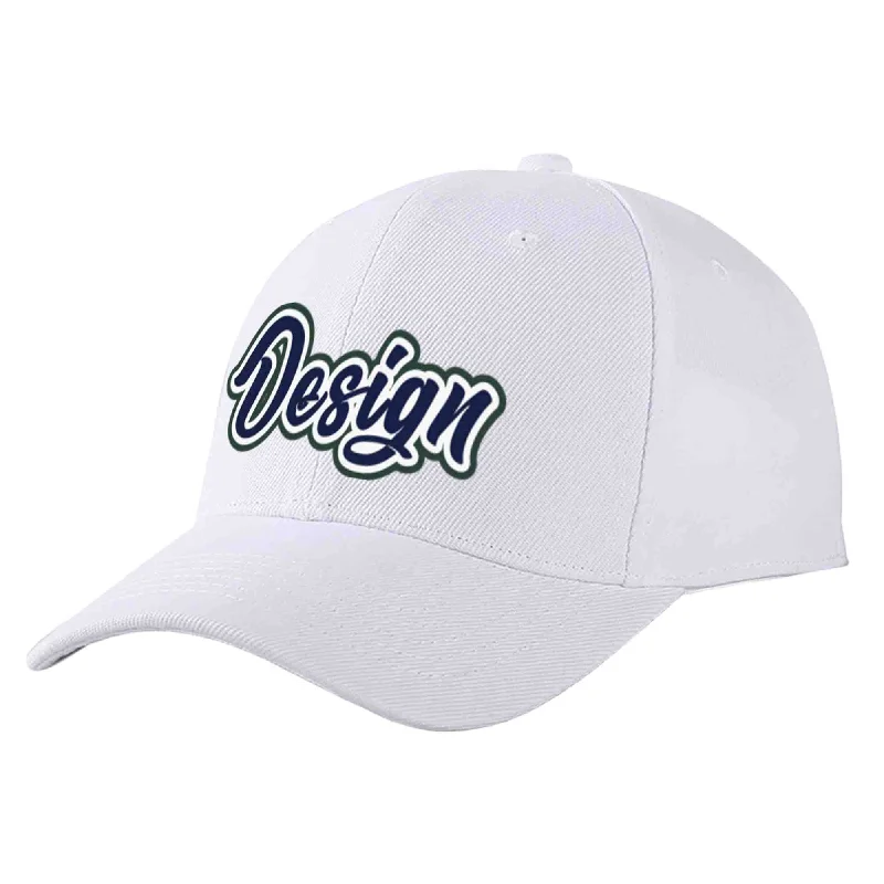 High Crown Baseball Cap-Custom White Navy-White Curved Eaves Sport Design Baseball Cap