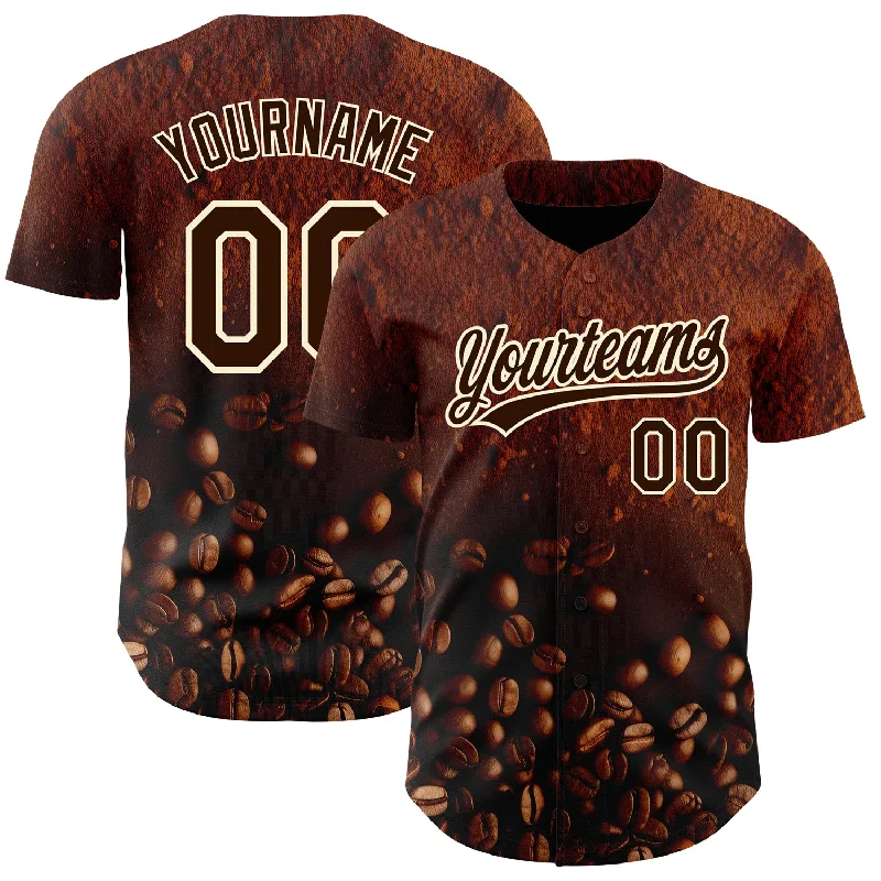 Solid Color Baseball Jersey-Custom Brown Cream 3D Pattern Design International Coffee Day Authentic Baseball Jersey