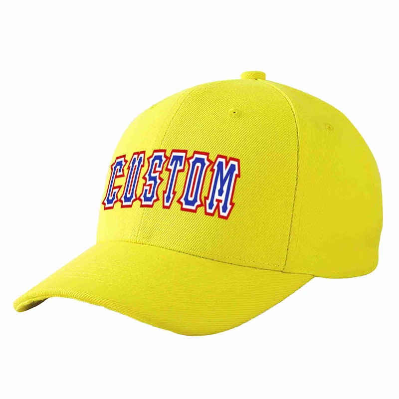 Resort Baseball Cap-Custom Yellow Royal-White Curved Eaves Sport Baseball Cap Design for Men/Women/Youth