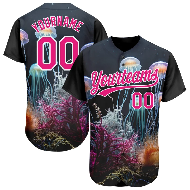 Maroon Baseball Jersey-Custom Navy Hot Pink-White 3D Pattern Design Jellyfish Underwater Life Authentic Baseball Jersey