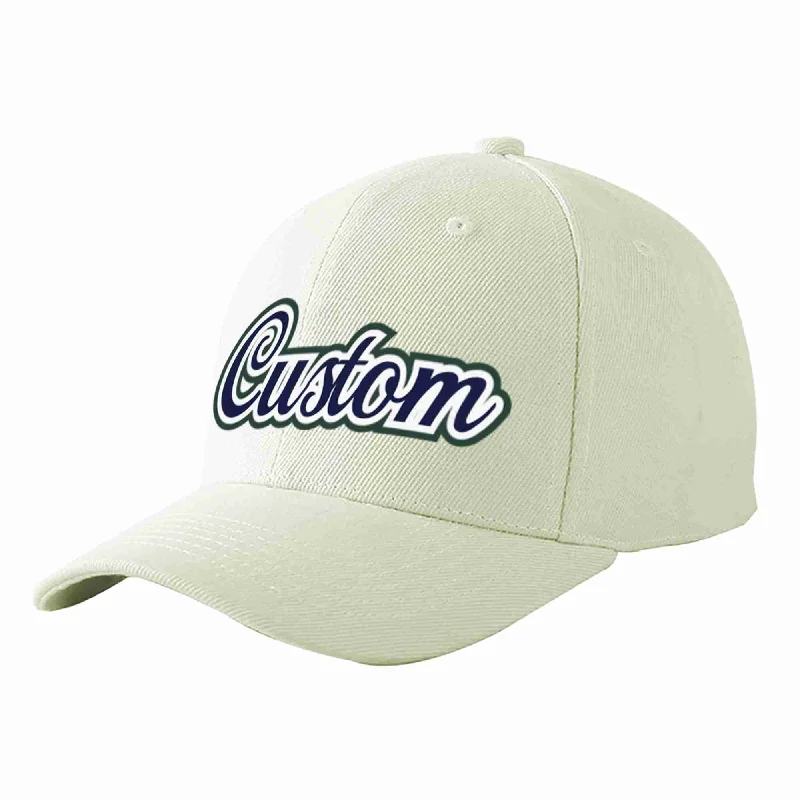 Equestrian Baseball Cap-Custom Cream Navy-White Curved Eaves Sport Baseball Cap Design for Men/Women/Youth