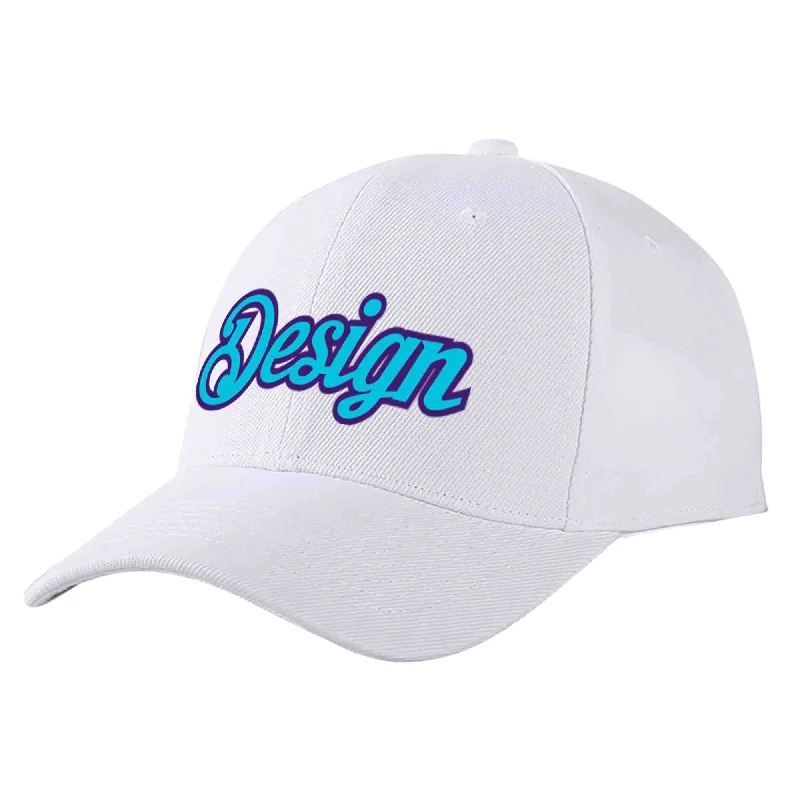 DIY Baseball Cap-Custom White Light Blue-Purple Curved Eaves Sport Design Baseball Cap