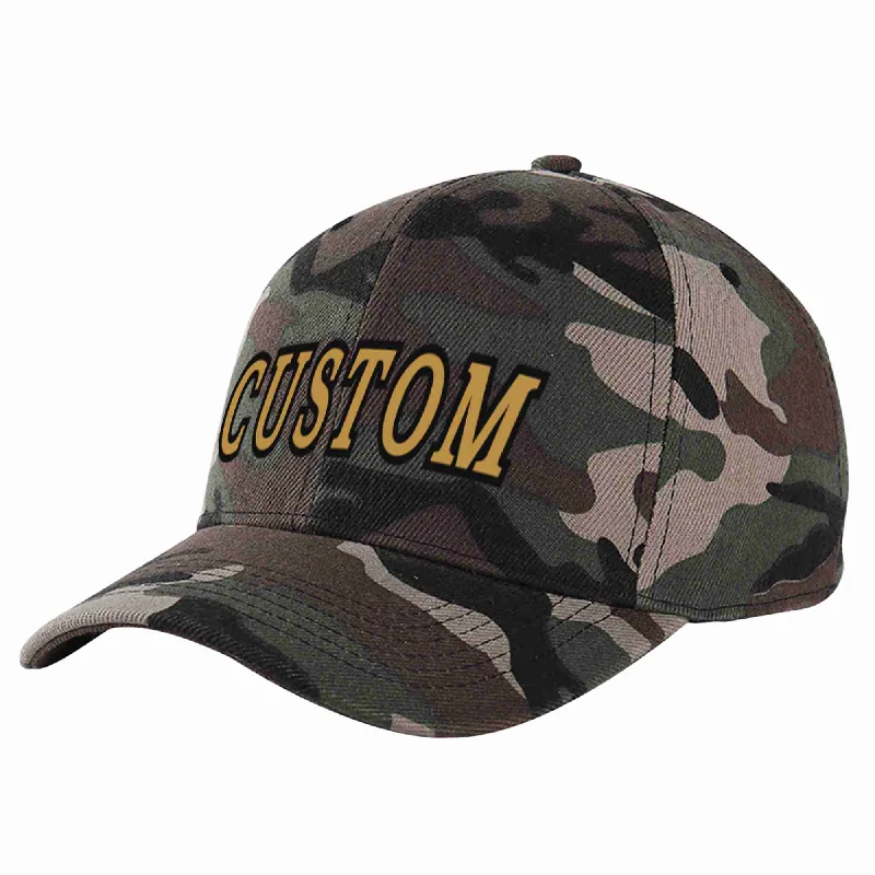 Flat Brim Baseball Cap-Custom Camo Old Gold-Black Curved Eaves Sport Baseball Cap Design for Men/Women/Youth