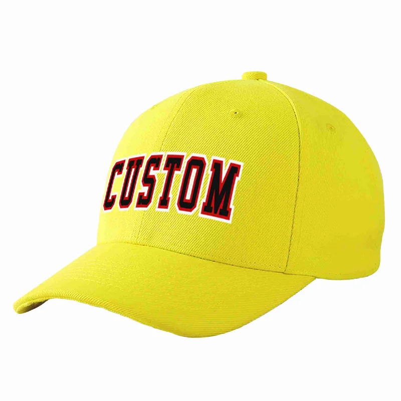 Unstructured Baseball Cap-Custom Yellow Black-Red Curved Eaves Sport Baseball Cap Design for Men/Women/Youth