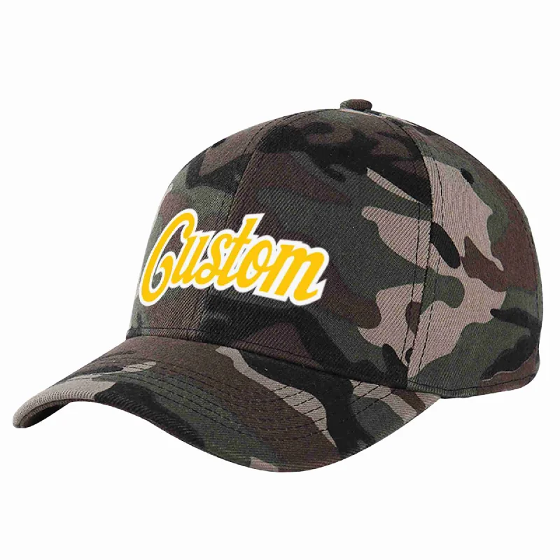 Matching Baseball Cap-Custom Camo Gold-White Curved Eaves Sport Baseball Cap Design for Men/Women/Youth