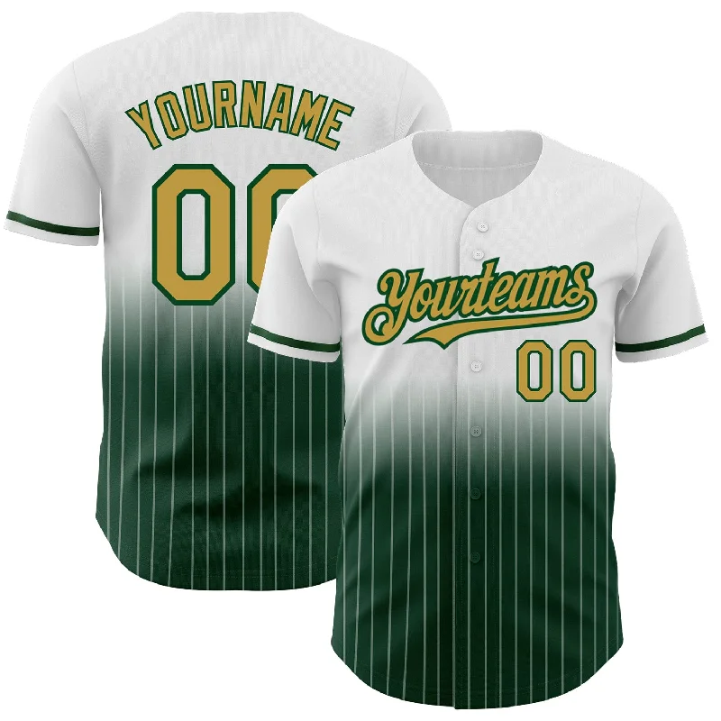 Supporter Baseball Jersey-Custom White Pinstripe Old Gold-Green Authentic Fade Fashion Baseball Jersey