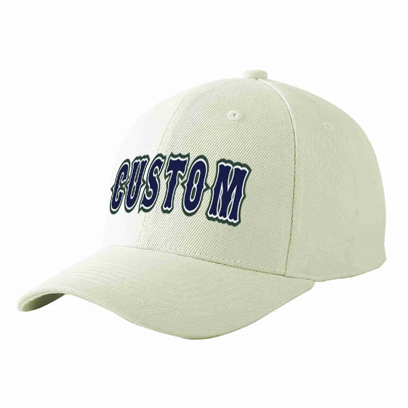 Printed Baseball Cap-Custom Cream Navy-White Curved Eaves Sport Baseball Cap Design for Men/Women/Youth