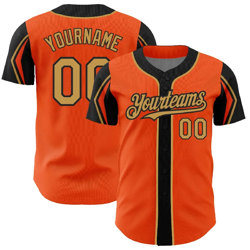 Wedding Baseball Jersey-Custom Orange Old Gold-Black 3 Colors Arm Shapes Authentic Baseball Jersey