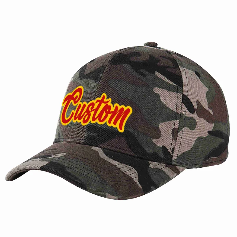 Personalized Baseball Cap-Custom Camo Red-Yellow Curved Eaves Sport Baseball Cap Design for Men/Women/Youth