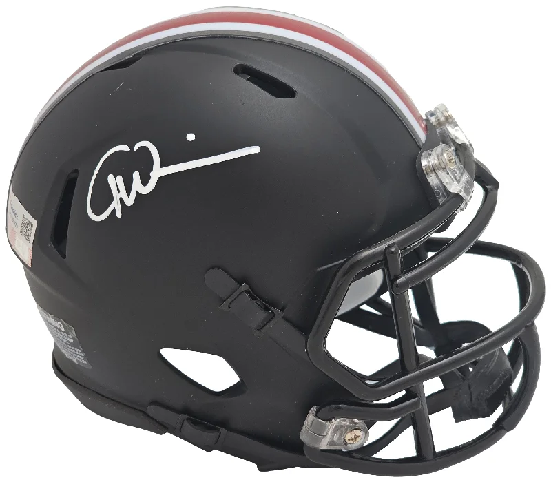 Rugby Training Gear Helmet-Garrett Wilson Autographed Ohio State Buckeyes Black Speed Mini Helmet Fanatics Holo Stock #216717