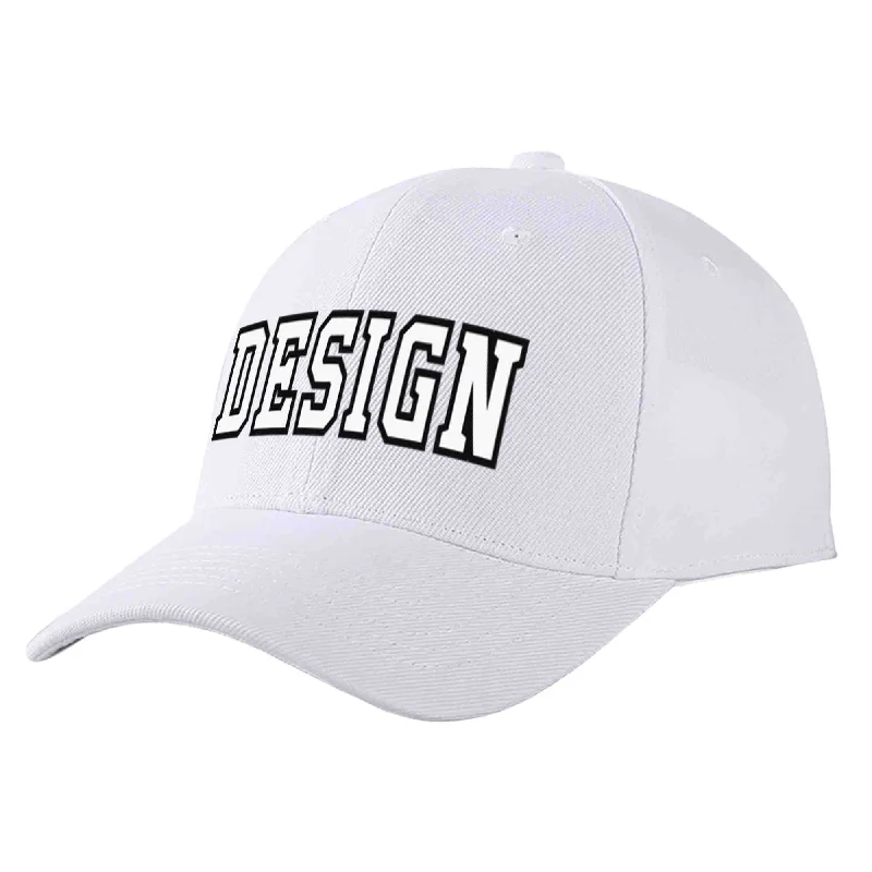 Pilot Baseball Cap-Custom White White-Black Curved Eaves Sport Design Baseball Cap