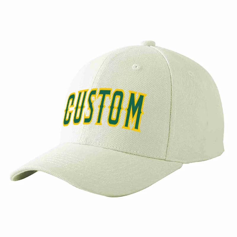 Business Casual Baseball Cap-Custom Cream Kelly Green-Gold Curved Eaves Sport Baseball Cap Design for Men/Women/Youth