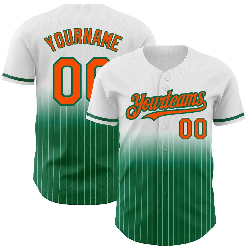 Minor League Baseball Jersey-Custom White Pinstripe Orange-Kelly Green Authentic Fade Fashion Baseball Jersey