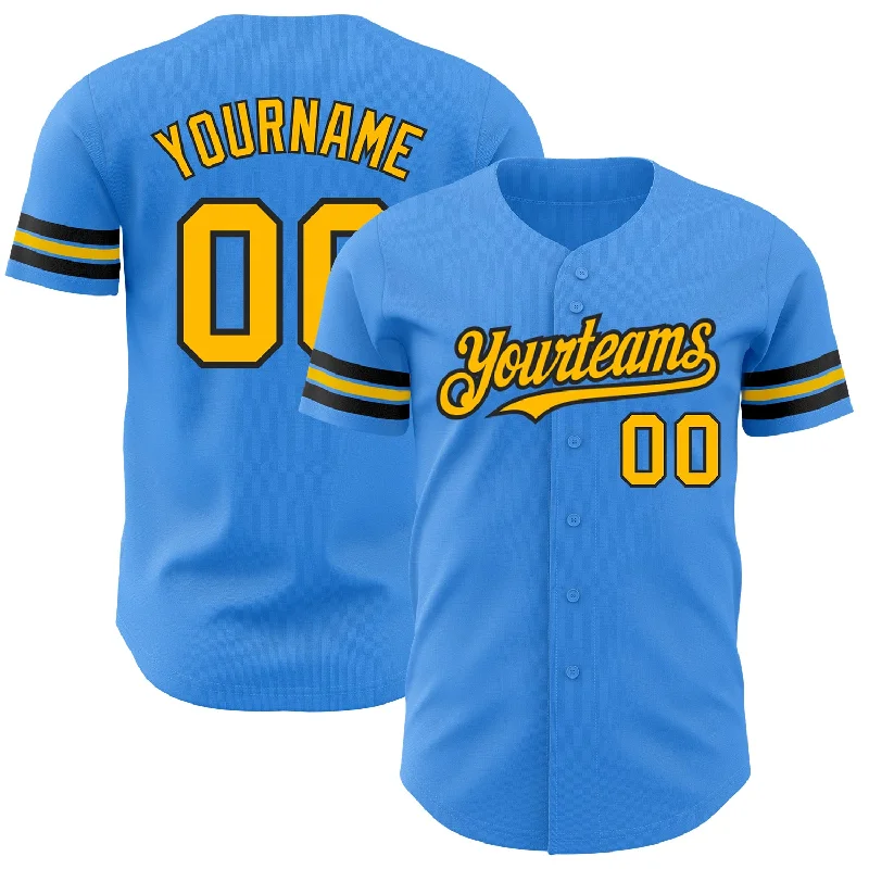 Softball Baseball Jersey-Custom Electric Blue Gold-Black Authentic Baseball Jersey