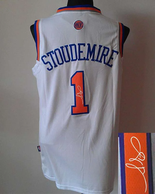 Pastel Basketball Jersey-Knicks 1 Stoudemire White Signature Edition Basketball Jerseys