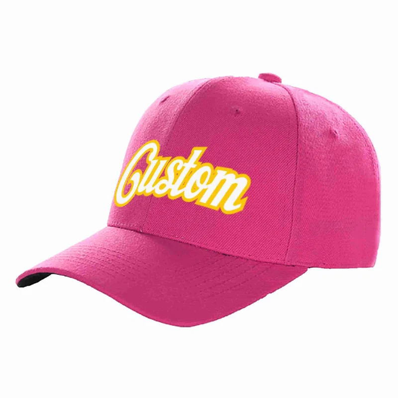 Running Baseball Cap-Custom Rose Red White-Gold Curved Eaves Sport Baseball Cap Design for Men/Women/Youth