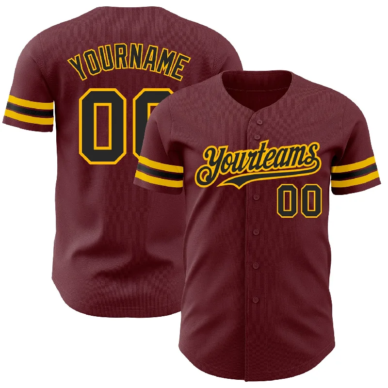 Lightweight Baseball Jersey-Custom Burgundy Black-Gold Authentic Baseball Jersey