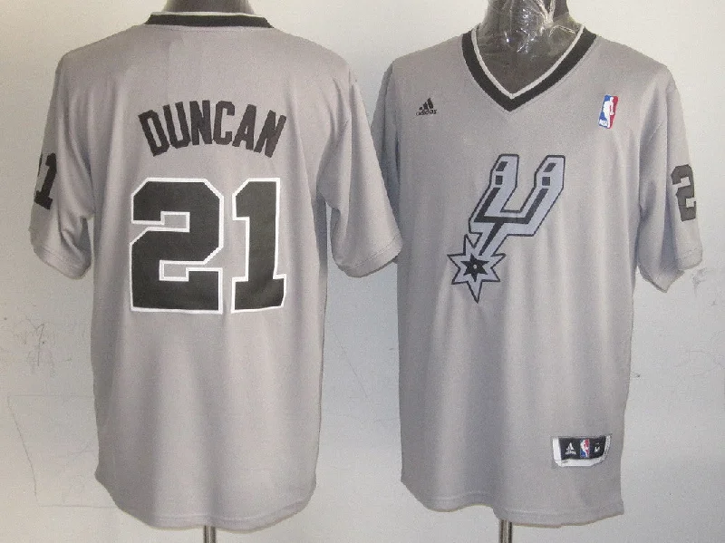 Sleeveless Basketball Jersey-Spurs 21 Duncan Grey Christmas Edition Basketball Jerseys