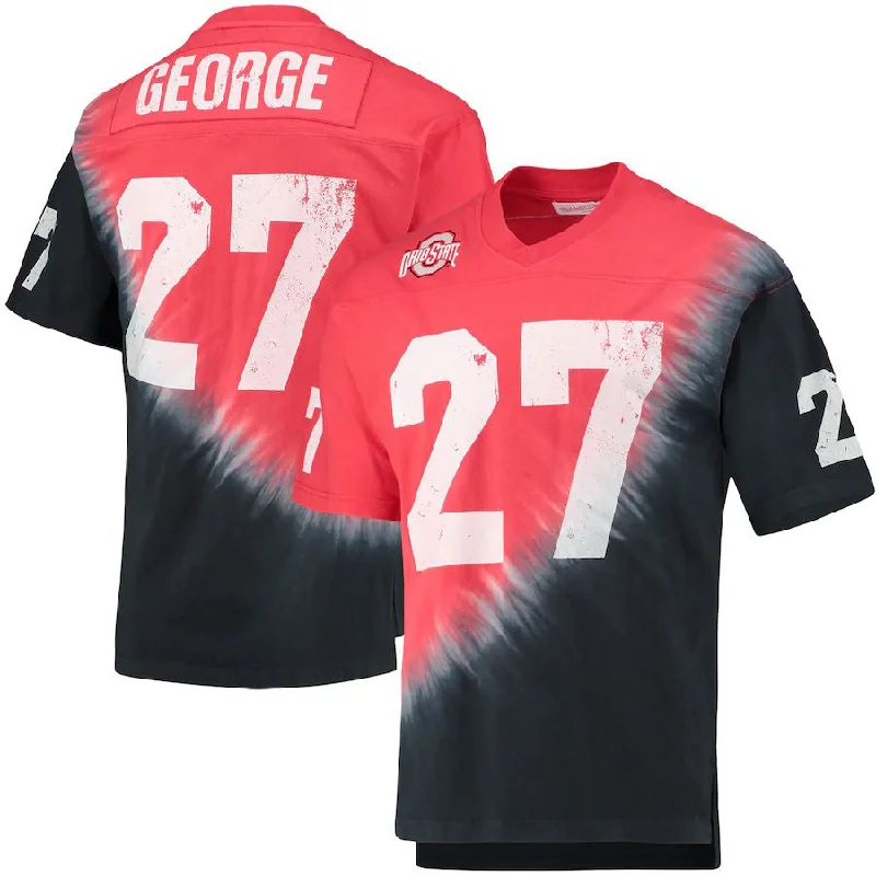 Authentic Football Jersey-O.State Buckeyes #27 Eddie George Mitchell & Ness Name & Number Tie-Dye V-Neck T-Shirt  Black Scarlet Football Jersey Stitched American College Jerseys