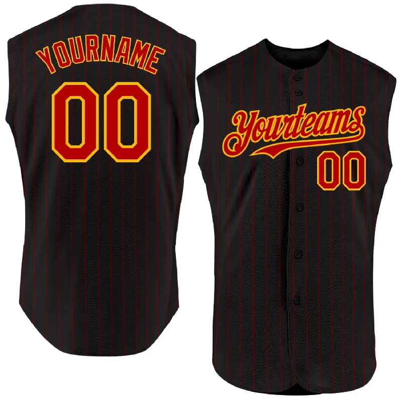 Parent-Child Baseball Jersey-Custom Black Red Pinstripe Gold Authentic Sleeveless Baseball Jersey