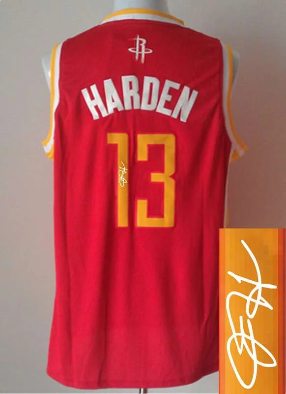 Couple Basketball Jersey-Rockets 13 Harden Red Throwback Signature Edition Basketball Jerseys