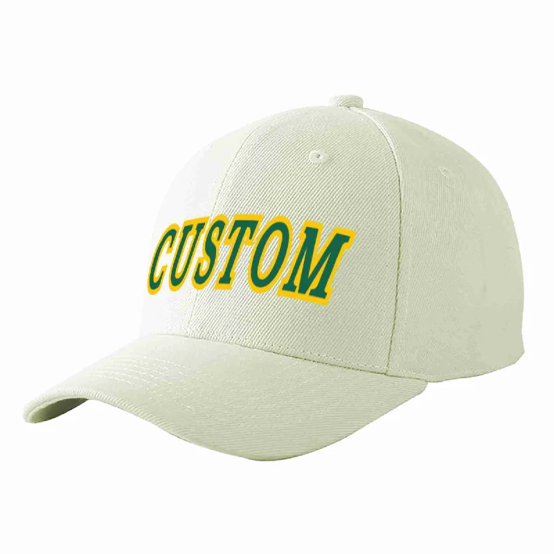 Lightweight Baseball Cap-Custom Cream Kelly Green-Gold Curved Eaves Sport Baseball Cap Design for Men/Women/Youth