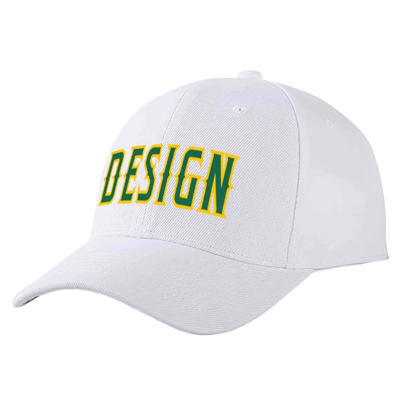 Breathable Mesh Baseball Cap-Custom White Kelly Green-Yellow Curved Eaves Sport Design Baseball Cap