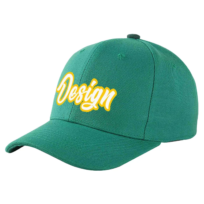 Women's Baseball Cap-Custom Light Green White-Gold Curved Eaves Sport Design Baseball Cap