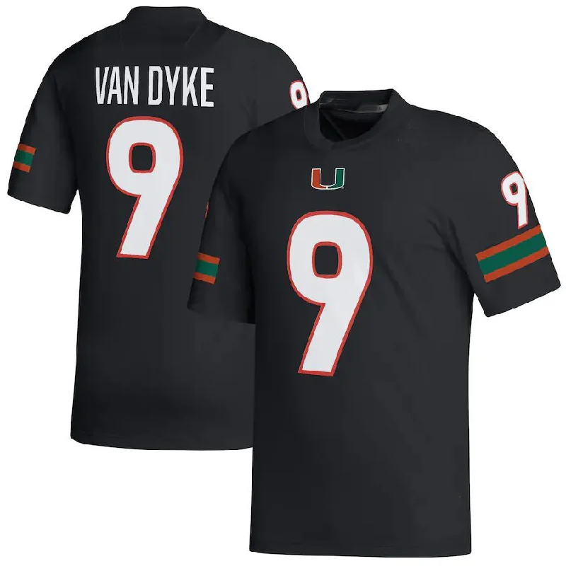 Football Iconic Jersey-M.Hurricanes #9 Tyler Van Dyke NIL Replica Jersey Black Football Jersey Stitched American College Jerseys