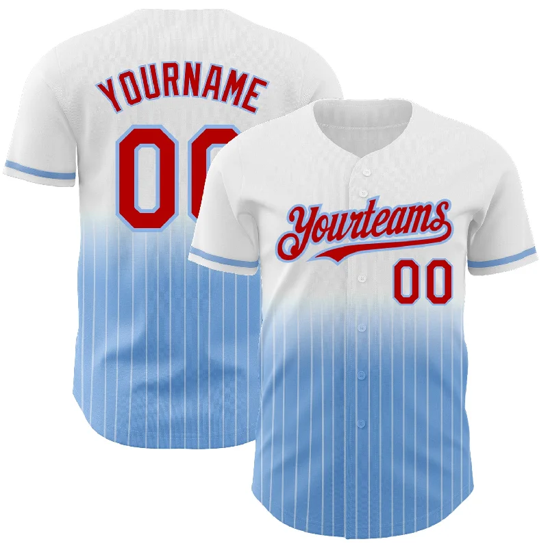 Retro Baseball Jersey-Custom White Pinstripe Red-Light Blue Authentic Fade Fashion Baseball Jersey