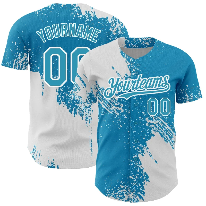 Button-Up Baseball Jersey-Custom Panther Blue White 3D Pattern Design Abstract Brush Stroke Authentic Baseball Jersey