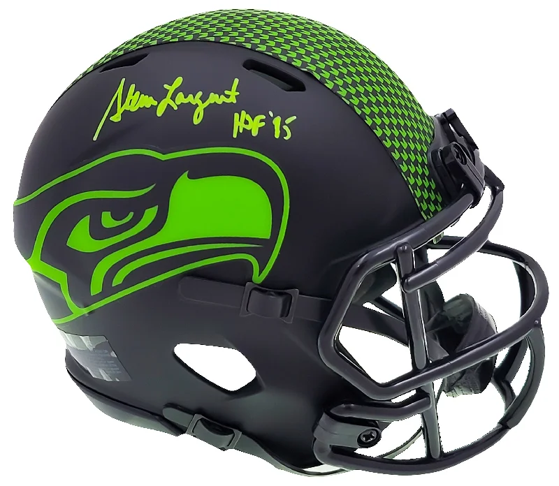 Padded Rugby Helmet-Steve Largent Autographed Seattle Seahawks Eclipse Black Speed Mini Helmet "HOF 95" MCS Holo Stock #211068