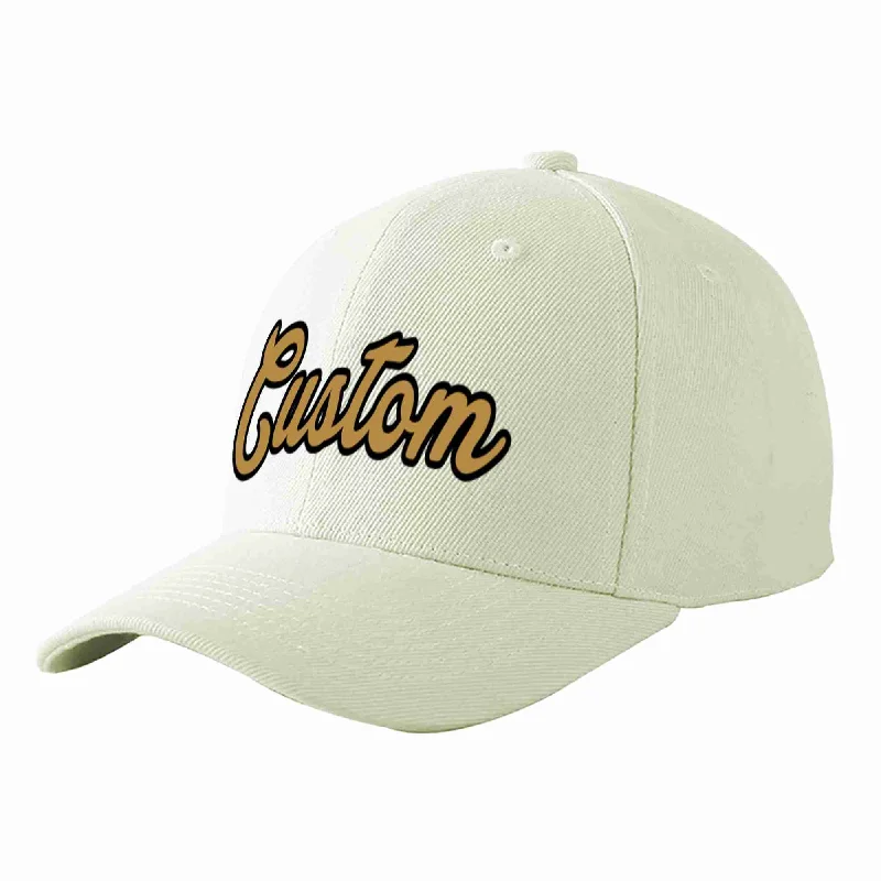 Street Dance Baseball Cap-Custom Cream Old Gold-Black Curved Eaves Sport Baseball Cap Design for Men/Women/Youth