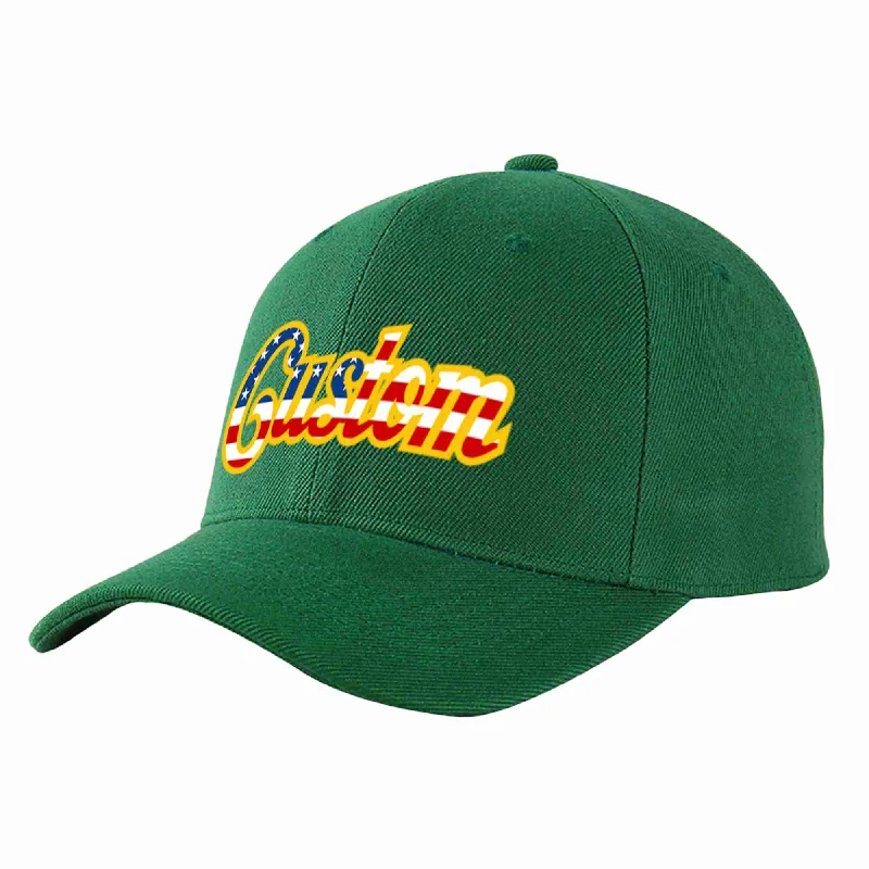 College Baseball Cap-Custom Green Vintage USA Flag-Gold Curved Eaves Sport Baseball Cap Design for Men/Women/Youth