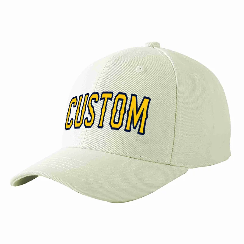 Wedding Baseball Cap-Custom Cream Gold-Navy Curved Eaves Sport Baseball Cap Design for Men/Women/Youth