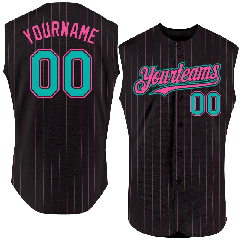 Baseball Icon Jersey-Custom Black Pink Pinstripe Neon Yellow Authentic Sleeveless Baseball Jersey