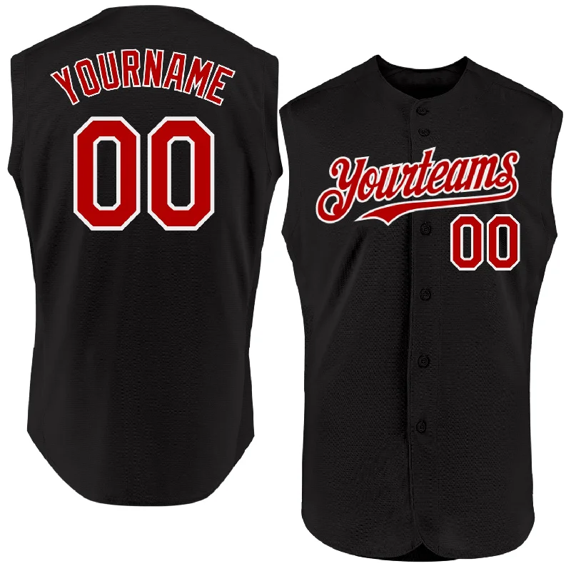 Baseball Umpire Jersey-Custom Black Red-White Authentic Sleeveless Baseball Jersey