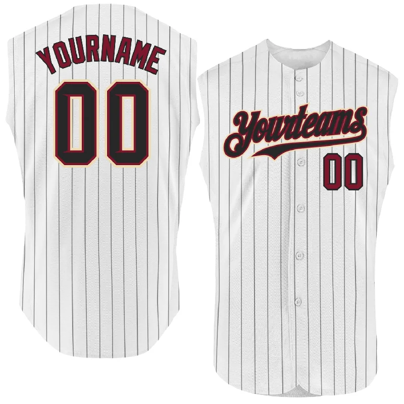 Retro Baseball Jersey-Custom White Black Pinstripe Crimson-City Cream Authentic Sleeveless Baseball Jersey