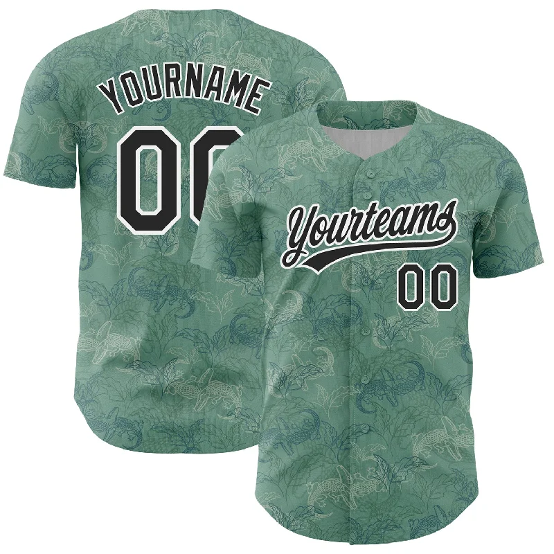 Burgundy Baseball Jersey-Custom Green Black-White 3D Pattern Design Crocodile And Plant Authentic Baseball Jersey