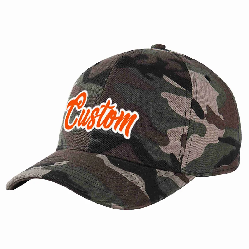 Unstructured Baseball Cap-Custom Camo Orange-White Curved Eaves Sport Baseball Cap Design for Men/Women/Youth