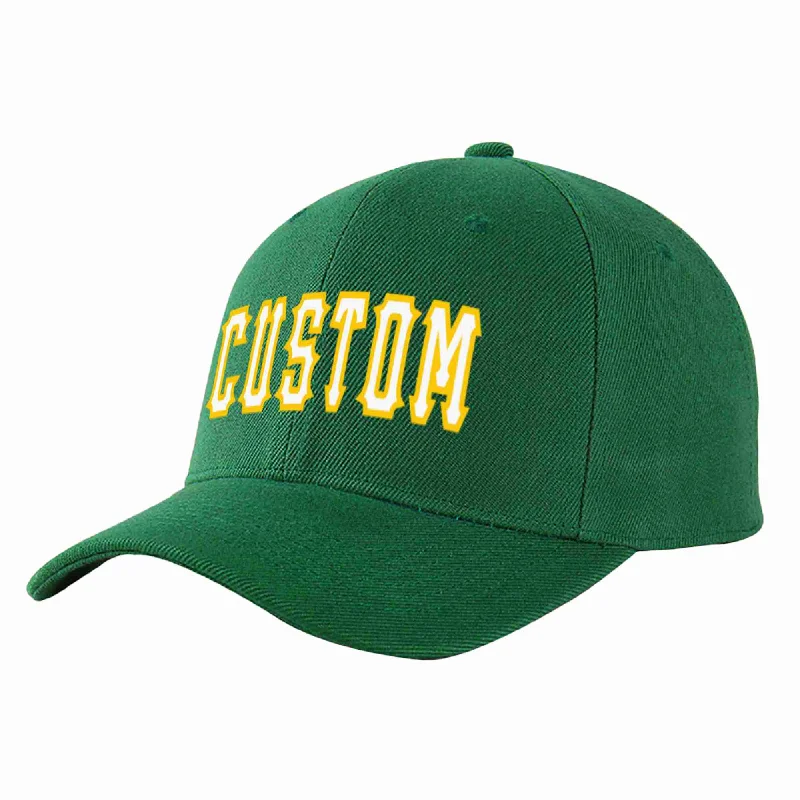 Beach Baseball Cap-Custom Green White-Gold Curved Eaves Sport Baseball Cap Design for Men/Women/Youth