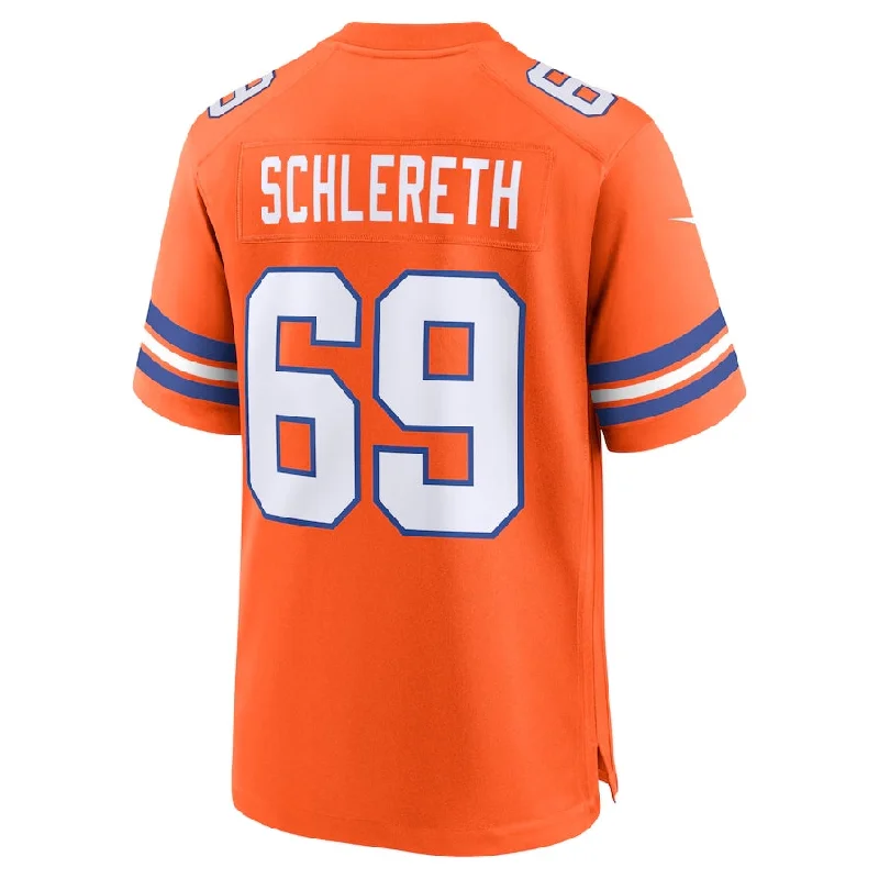 Couple Football Jersey-D.Broncos #69 Mark Schlereth Orange Mile High Collection 1977 Throwback Retired Player Game Football Jerseys