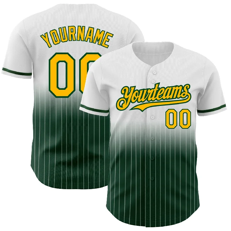 All-Star Baseball Jersey-Custom White Pinstripe Gold-Green Authentic Fade Fashion Baseball Jersey