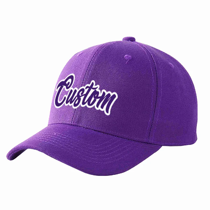 Canvas Baseball Cap-Custom Purple Purple-White Curved Eaves Sport Baseball Cap Design for Men/Women/Youth