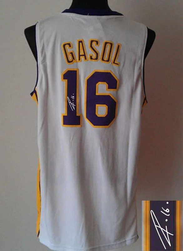 Youth League Basketball Jersey-Lakers 16 Gasol White Signature Edition Basketball Jerseys