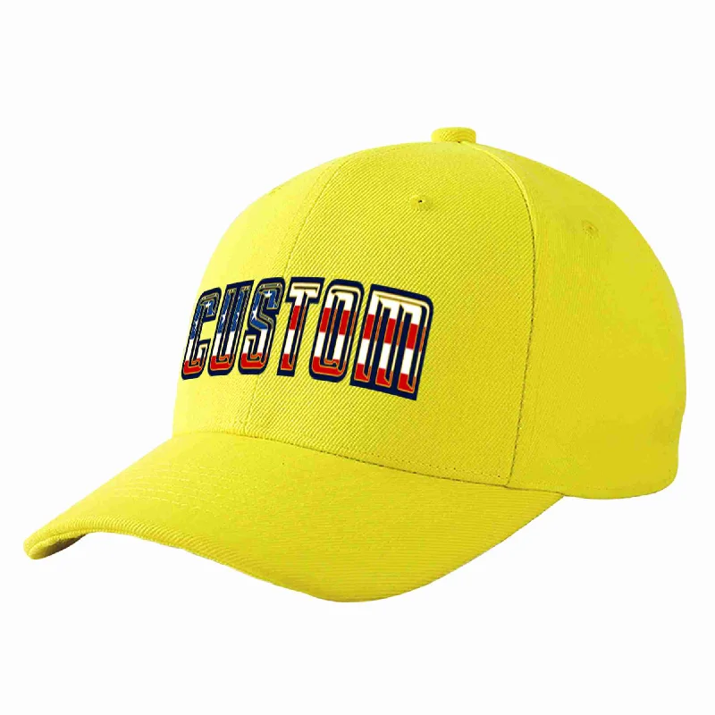 Classic Snapback Baseball Cap-Custom Yellow Vintage USA Flag-Gold Curved Eaves Sport Baseball Cap Design for Men/Women/Youth