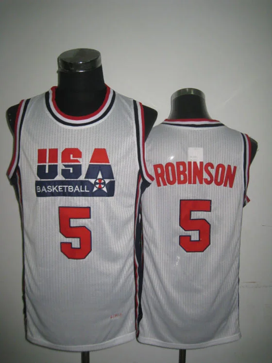 Basketball Commentator Jersey-USA Basketball 1992 Dream Team 5 David Robinson White Basketball Jersey