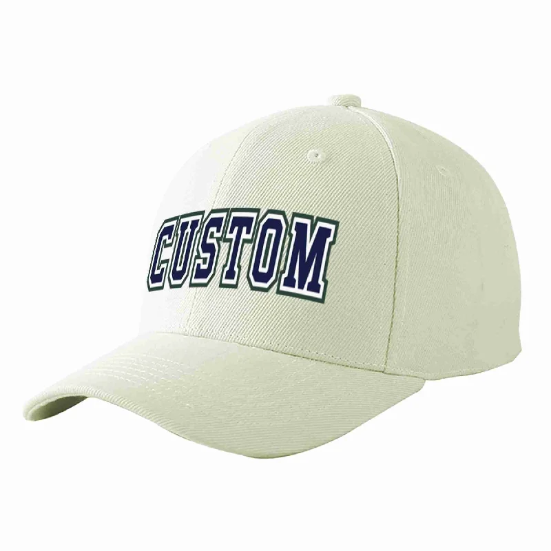 Running Baseball Cap-Custom Cream Navy-White Curved Eaves Sport Baseball Cap Design for Men/Women/Youth